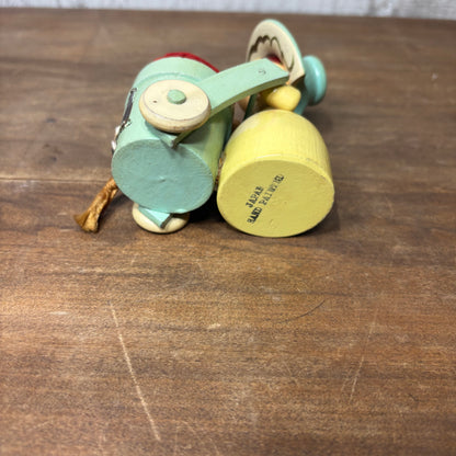 Vintage Wood Figure Pushing Cart Pin Cushion Tape Measure