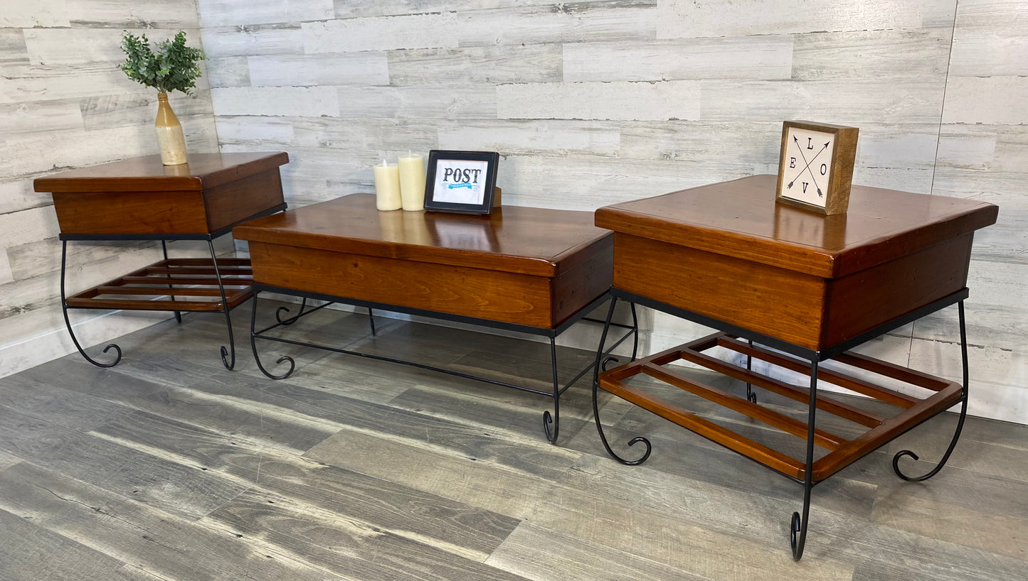 Set Of 3 Rustic Coffee & End Table Set