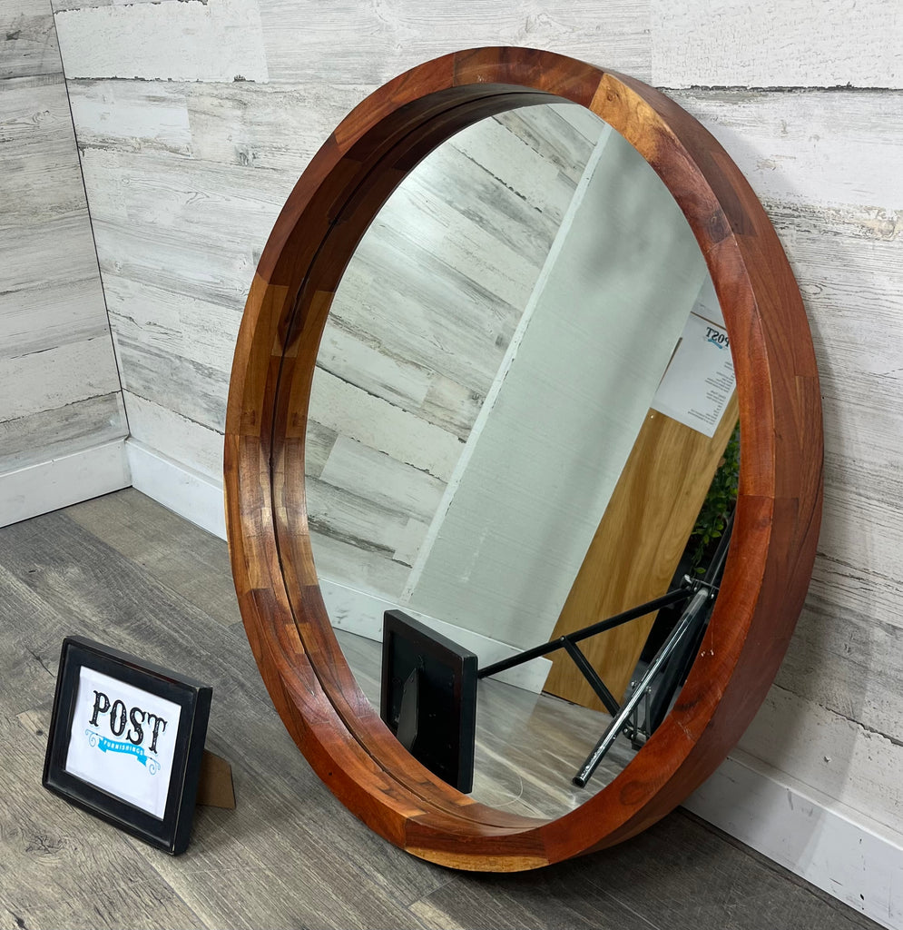Large Round Wood Frame Mirror Post Furnishings