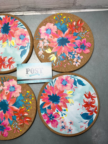 Floral Print Cork Trivet Set Of 4