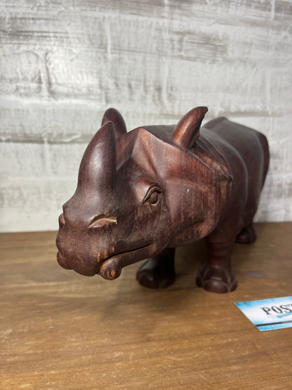 Carved Wooden Rhino Sculpture