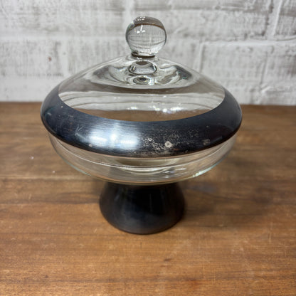 Mid Century Dorothy Thorpe Silver-Banded Covered Candy Dish