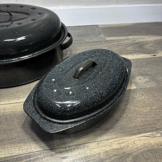 Speckled Enameled Ware Oven Roaster Set Of 3