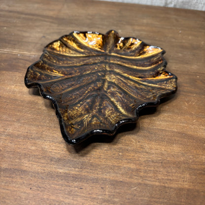 Bronze Gold Metallic Glass Leaf Tray / Plate