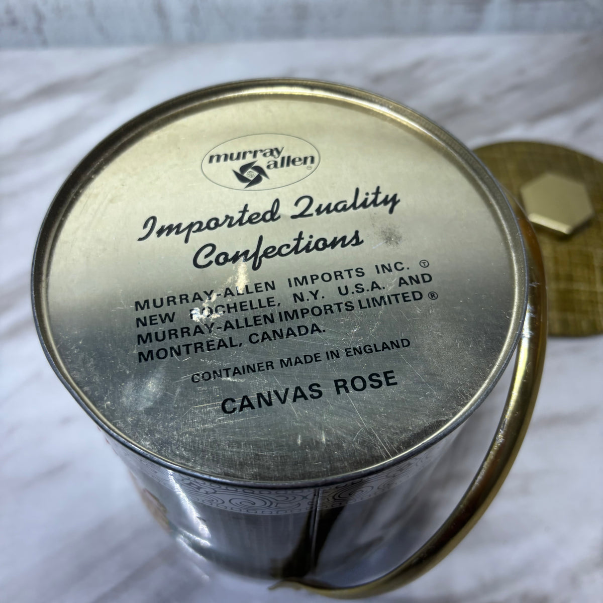Vintage Murray Allen Canvas Rose Floral Tin Made in England