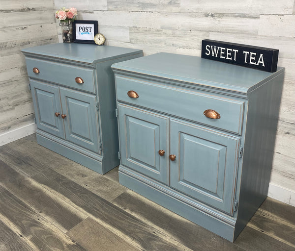 Set Of 2 XL Nightstands Blue Gray
