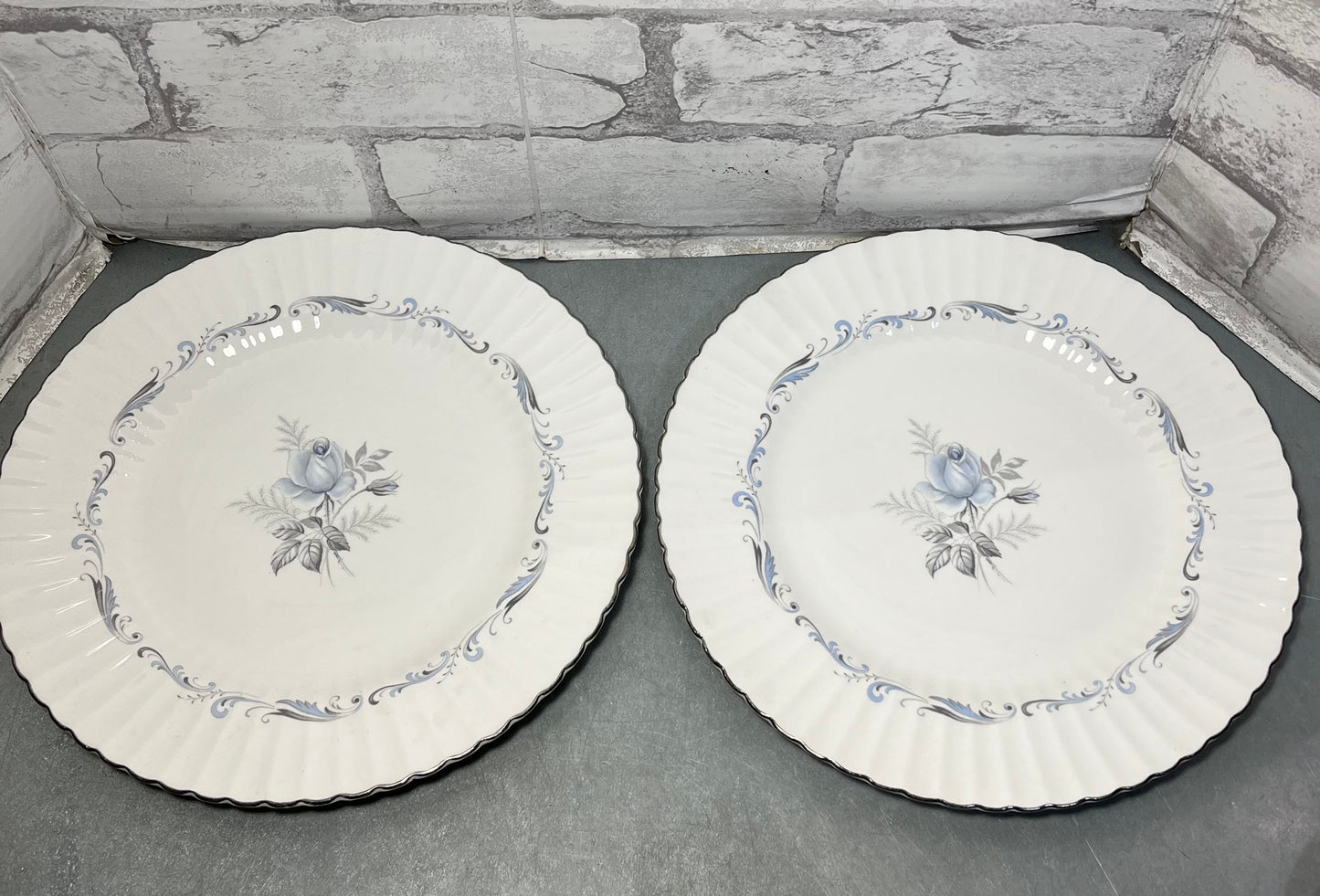 Vintage Paragon “Morning Rose” Silver Rim Dinner Dish Set Of 7