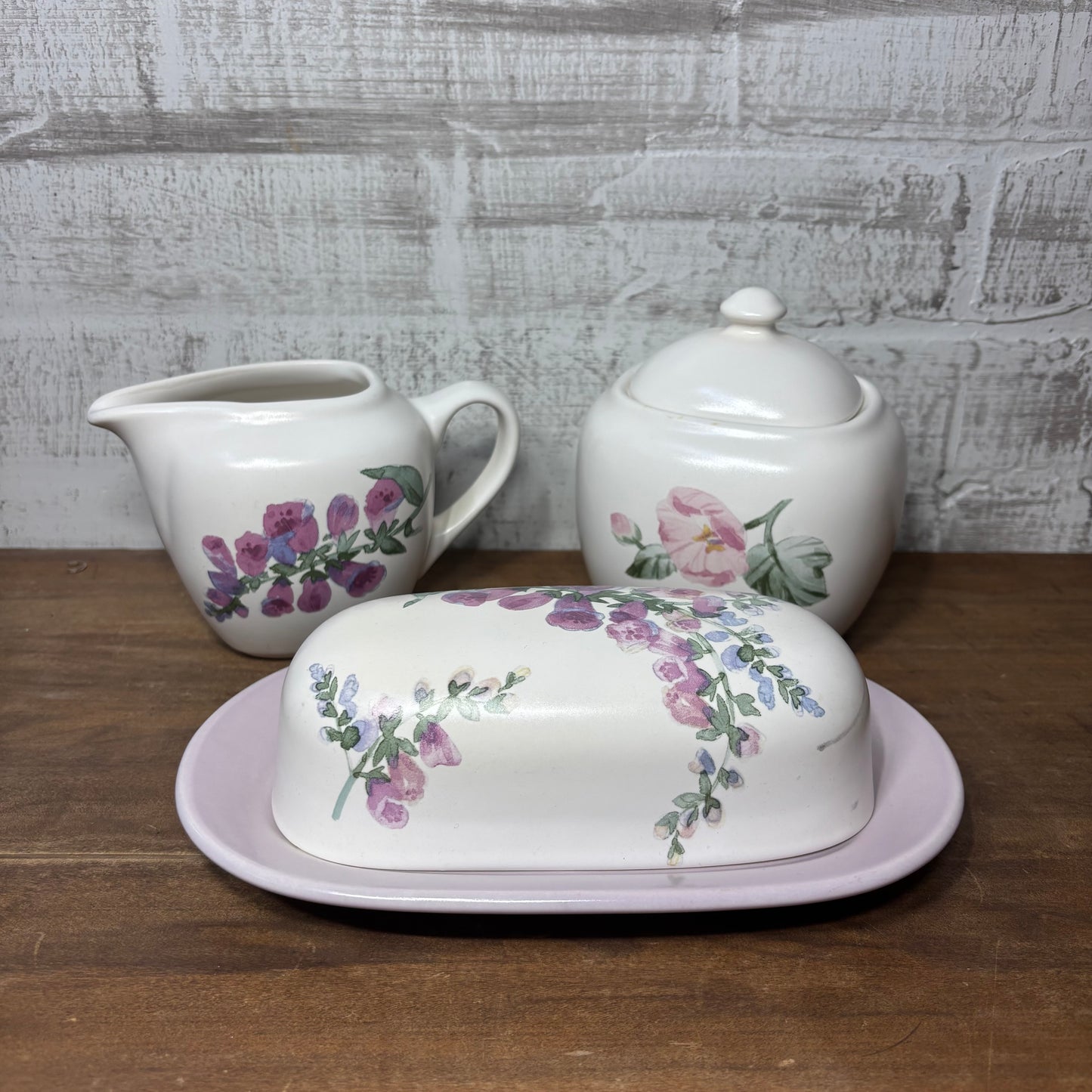 Vintage Pfaltzgraff Cape May Butter Dish, Creamer Pitcher, Covered Sugar Bowl Set