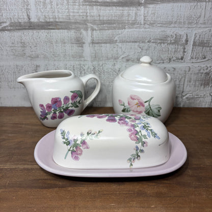 Vintage Pfaltzgraff Cape May Butter Dish, Creamer Pitcher, Covered Sugar Bowl Set
