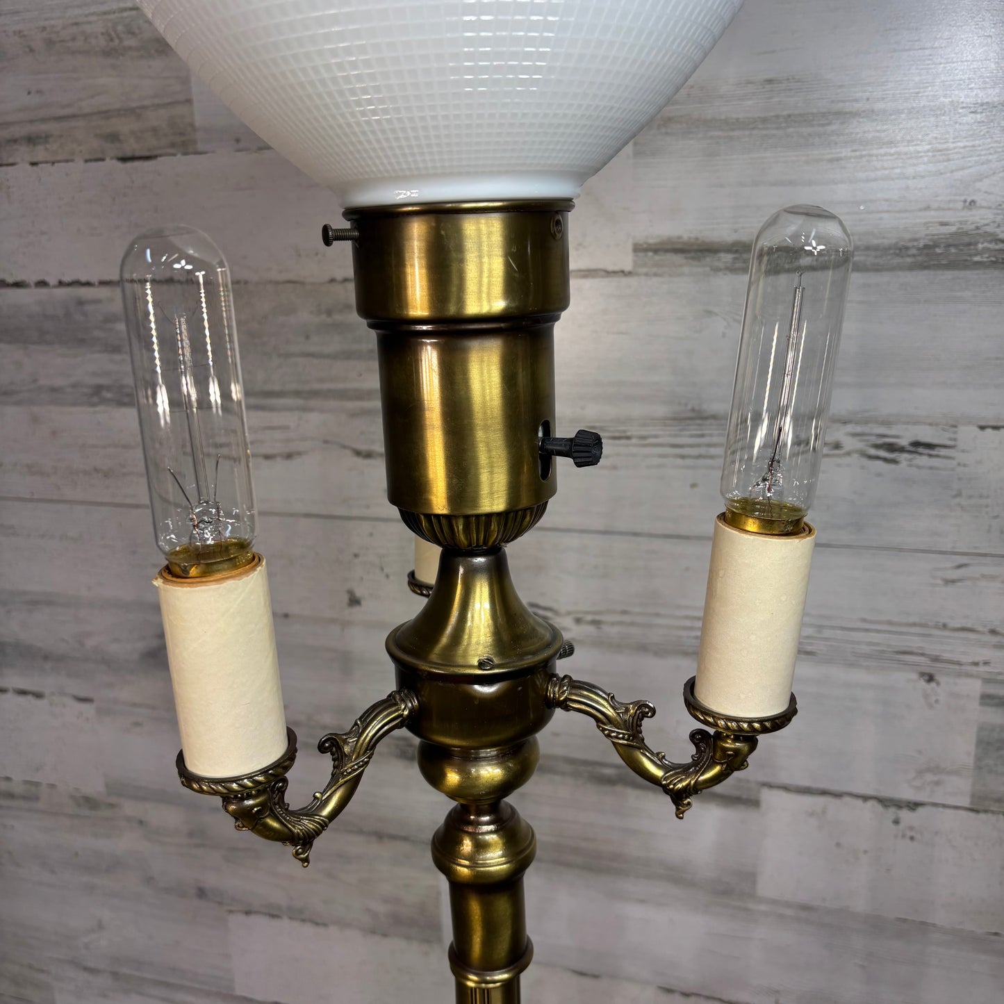 Vintage Four Light Torchiere Milk Glass Floor Lamp