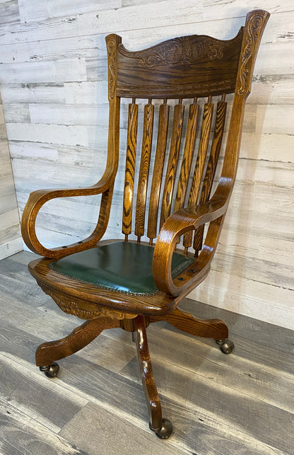 Antique Oak Rolling Office Desk Chair