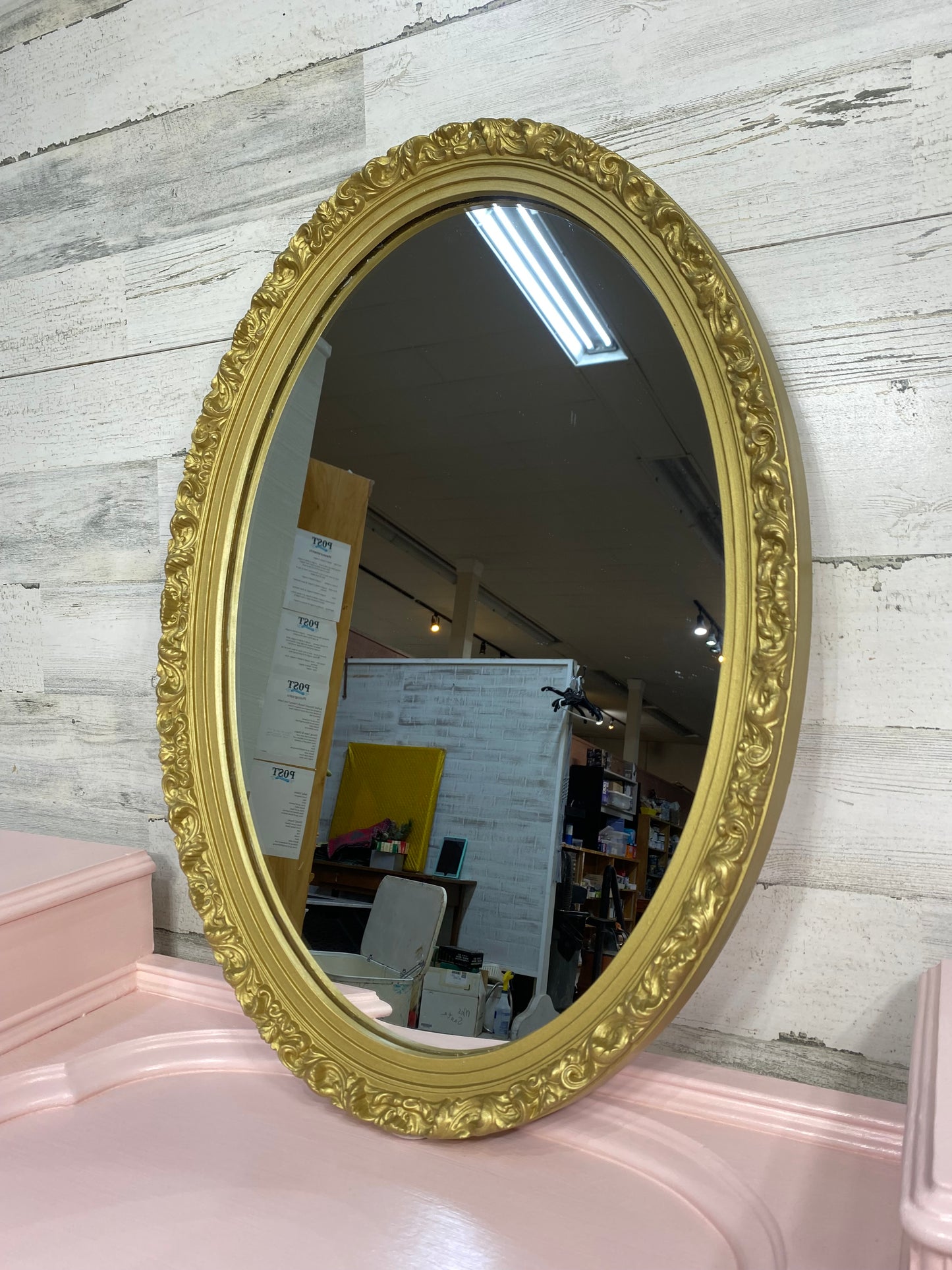 Pink & Gold Antique Vanity Desk & Mirror