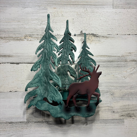 Homco Green Metal Elk/Deer Tree Candle Sconce