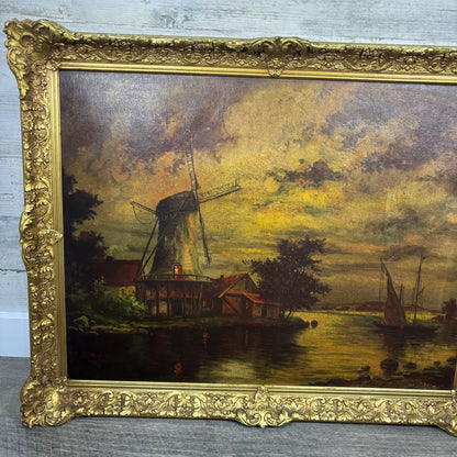 Vintage Dutch Windmill Art Textured Print Wall Art Print