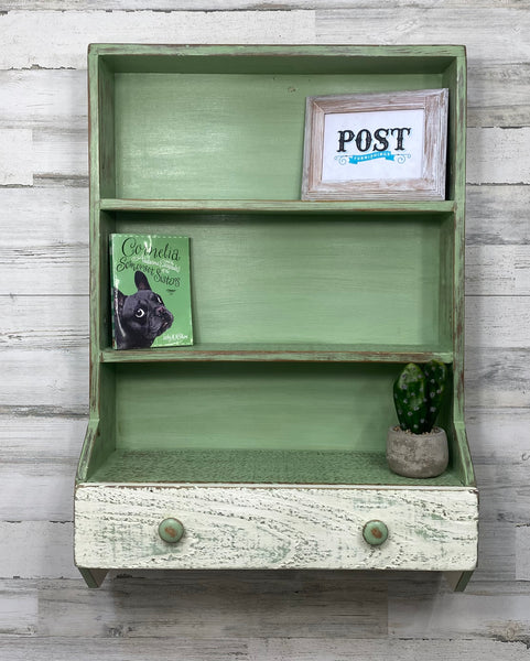 Green Rustic Wood Hanging Shelf