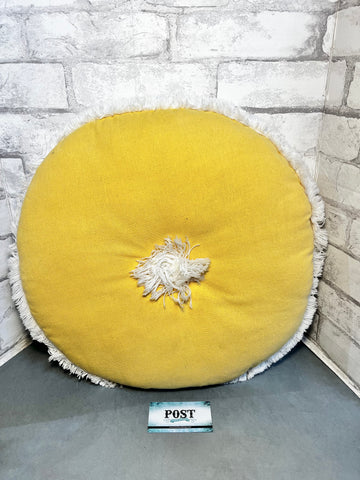 Yellow Round Pillow W/ White Tassles