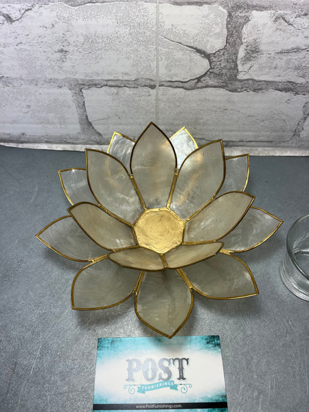 White Lotus Flower Candle Holder In Capiz Shell