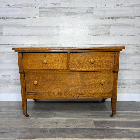 Low Antique Tiger Oak Dresser
