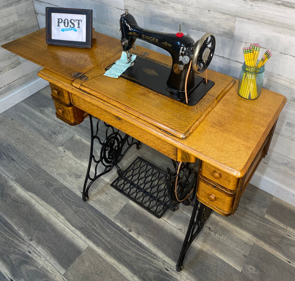 Antique Singer Sewing Machine & Desk
