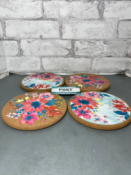 Floral Print Cork Trivet Set Of 4