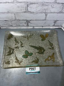 Vintage Lucite Dried Botanical Iridescent Gold Flake Tray