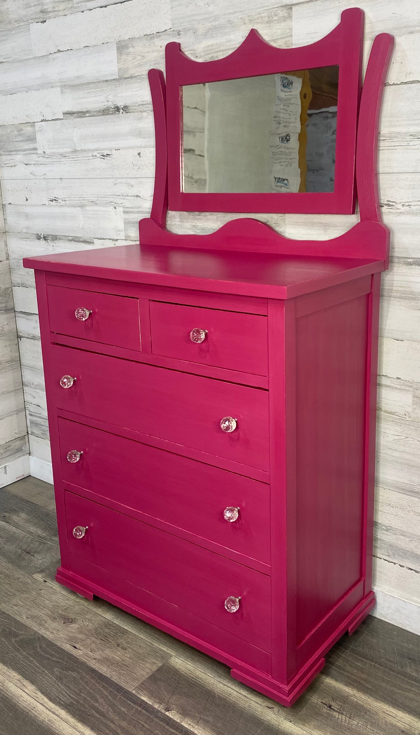 Hot Pink Antique Dresser W/ Mirror