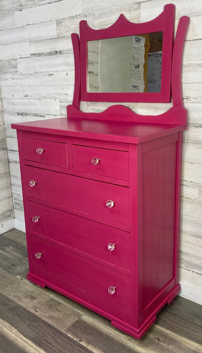 Hot Pink Antique Dresser W/ Mirror