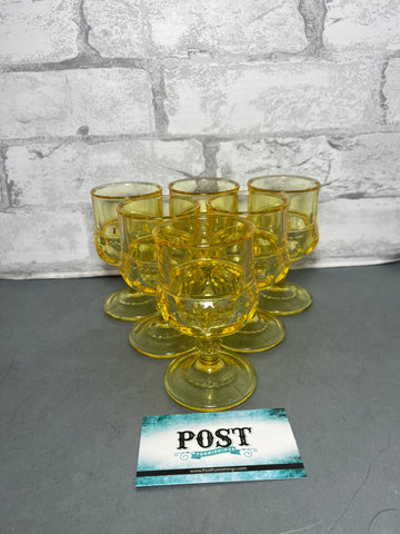 Vintage Thumbprint Cordial Yellow Gold Glasses Set Of 6