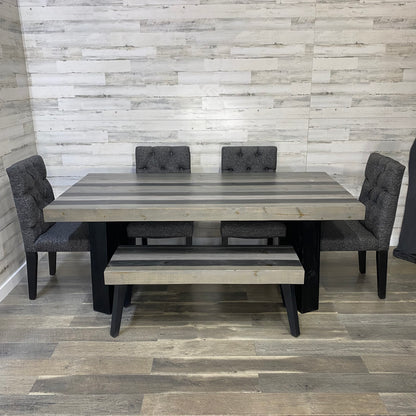 Rustic Dining Set Gray & Black Stripe Table