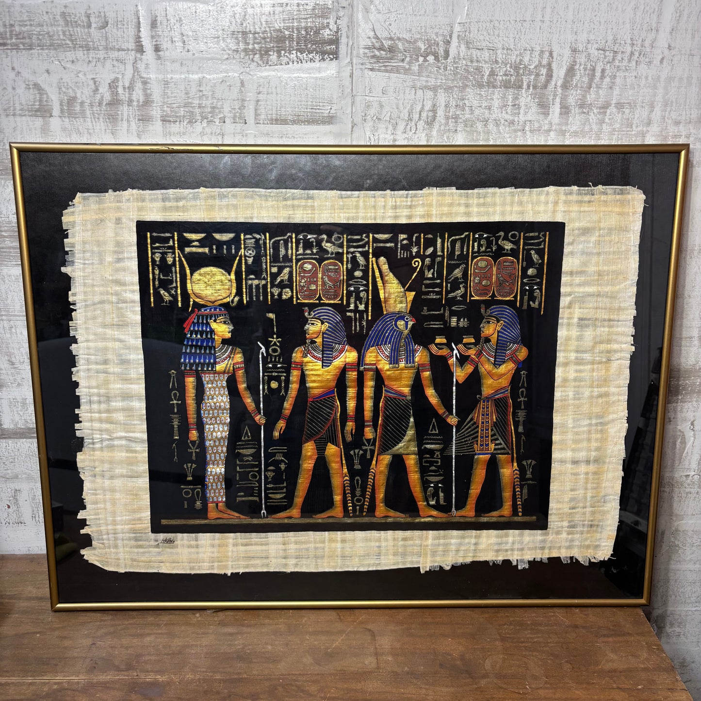 Eygpt Papyrus Painting Framed In Gold Frame