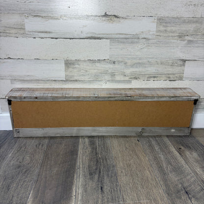 Wooden Shelf With Hooks & Chalkboard