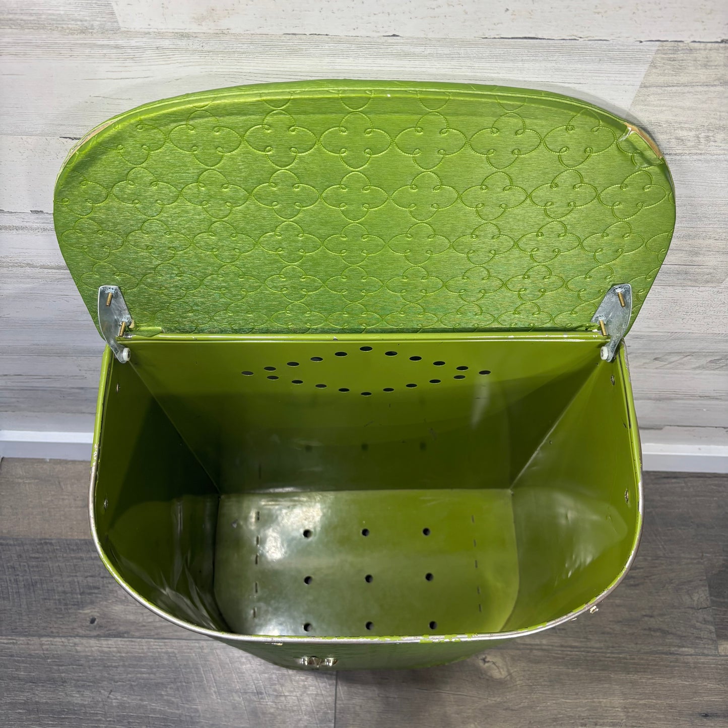 Vintage Green Vinyl Quilted Hamper