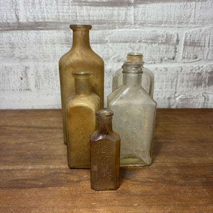 Antique Glass Bottles Set of 5 #1 Vintage Advertisement