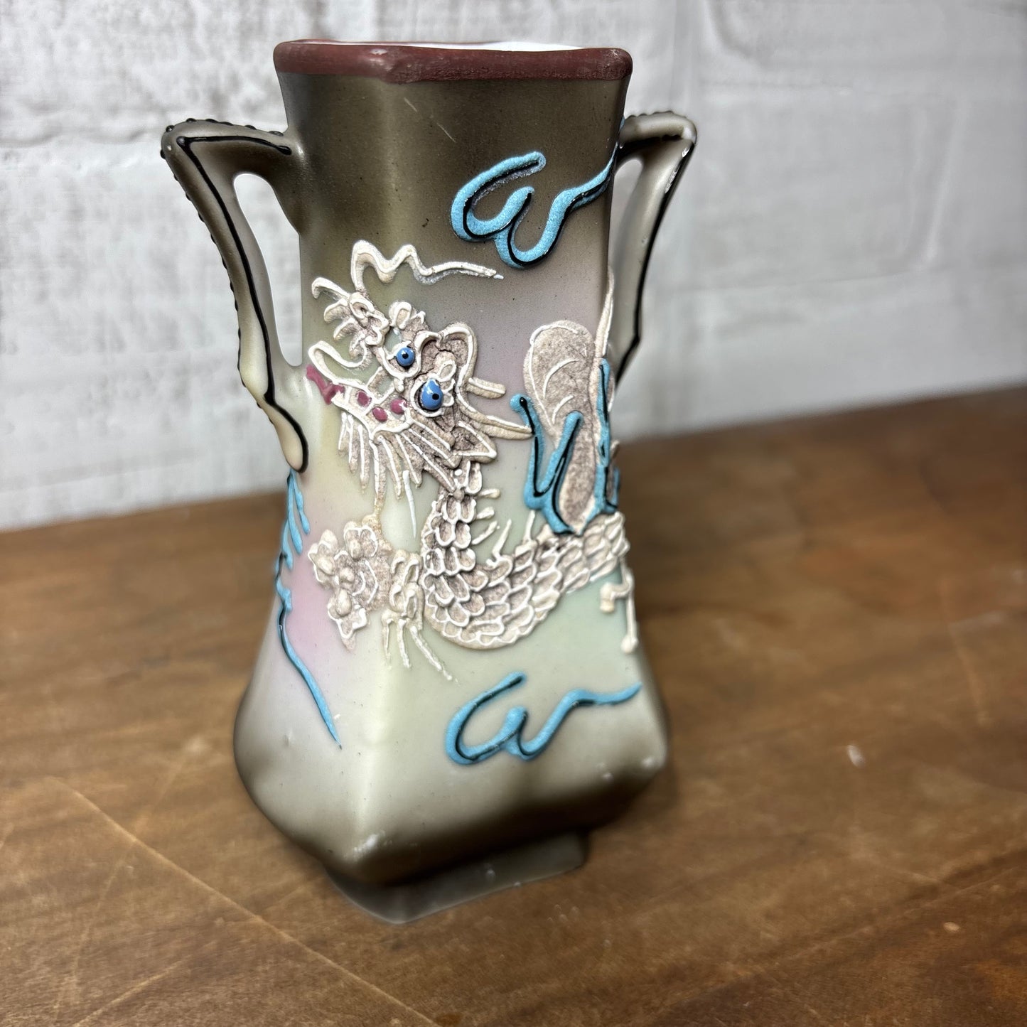 Vintage Nippon Moriage Dragon Vase with Bead Eyes