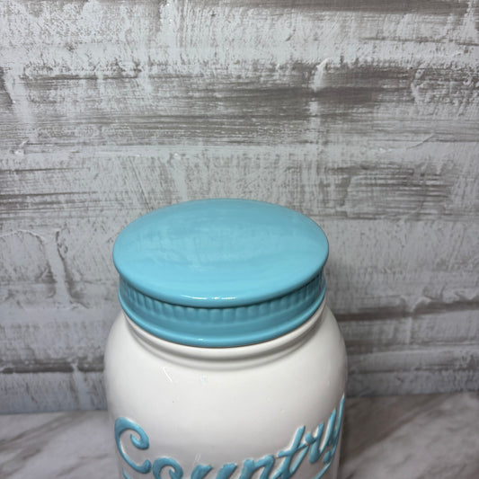 Country Bake Shop Blue Ceramic Mason Jar Cookie Canister