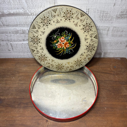 Antique Floral Round Tin/ Candy Dish