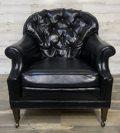 Mid Century Black Tufted Chair & Ottoman