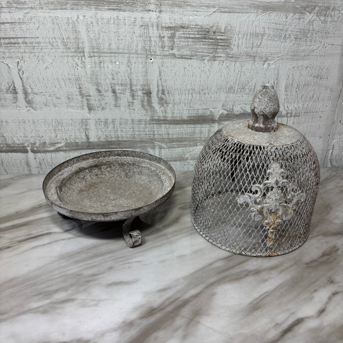 Fleur de Lis Metal Wire Cloche with Removable Top