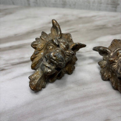 Vintage Brass Lion Head Drawer Pulls