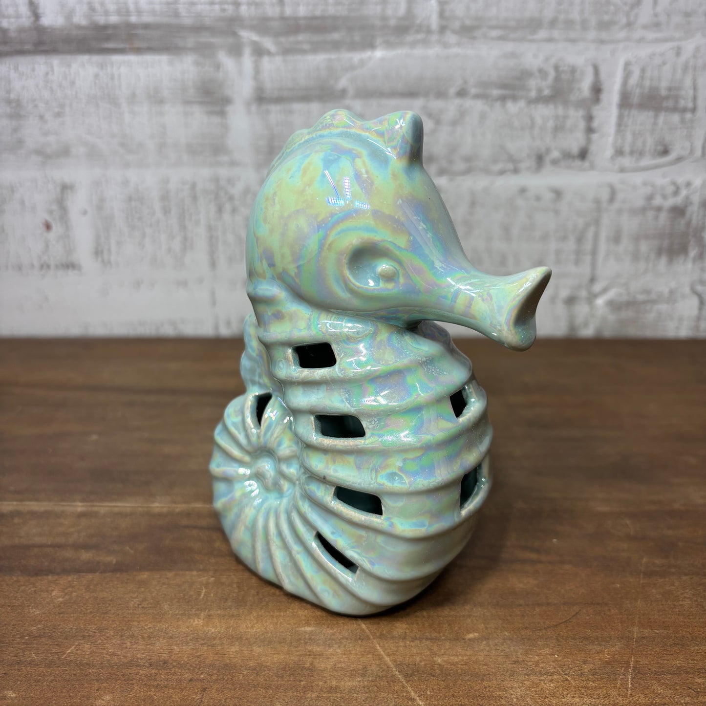 Blue Iridescent Seahorse Ceramic Potpourri Holder