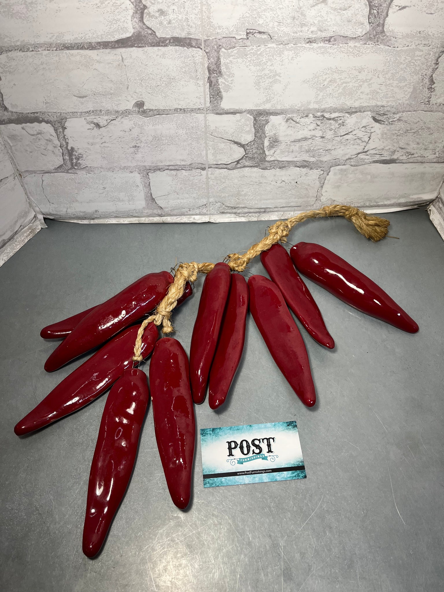 Vintage Ceramic Chili Peppers On Jute Rope