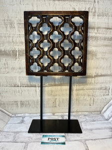 Rustic Geometric Wood And Metal Sculpture