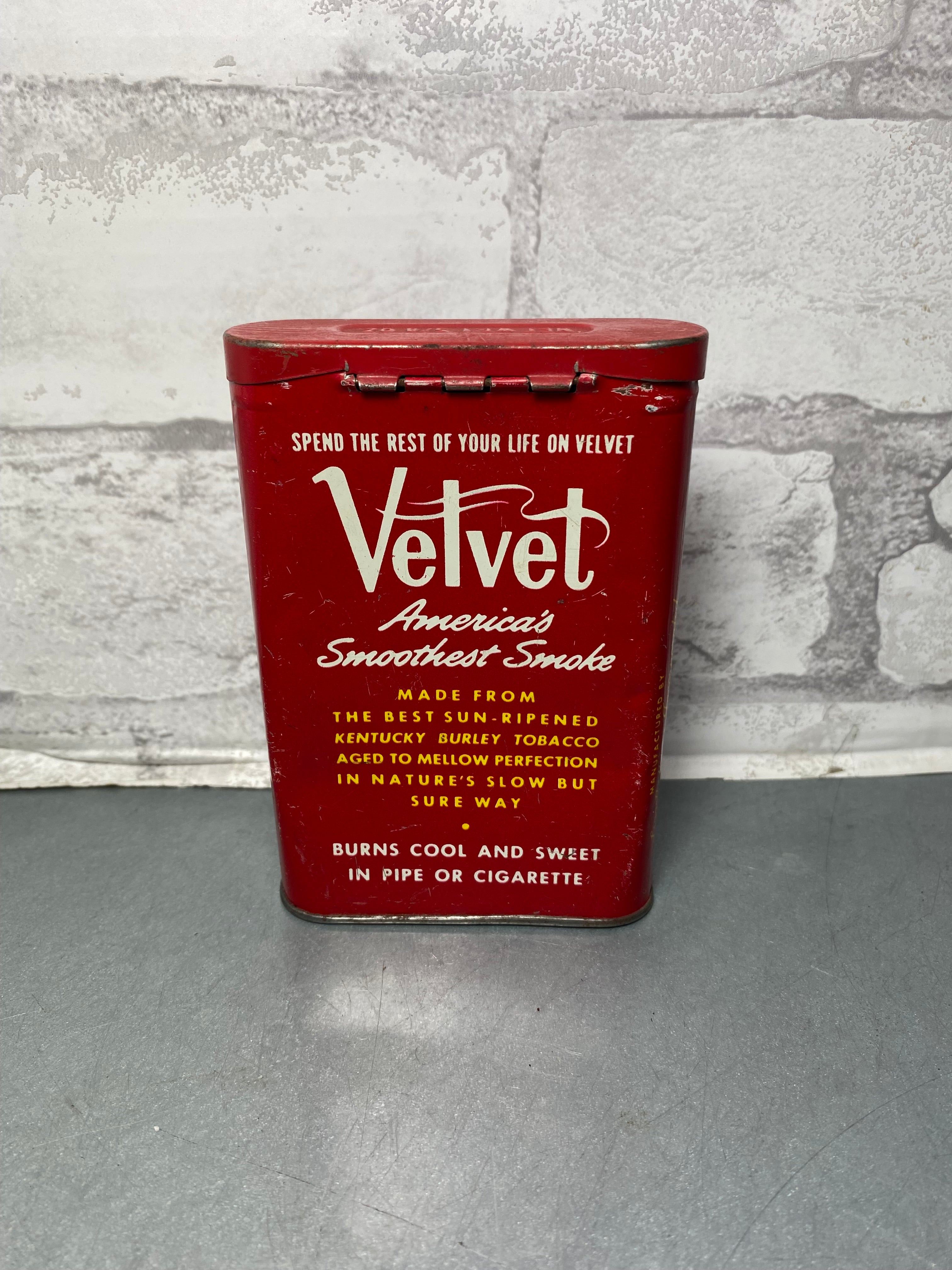 Vintage Velvet Pipe & Cigarette Tobacco Tin Net Weight 1-1/2