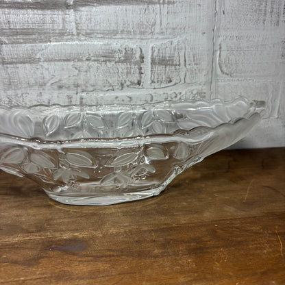 Vintage Scalloped Serving Bowl With Frosted Floral Design