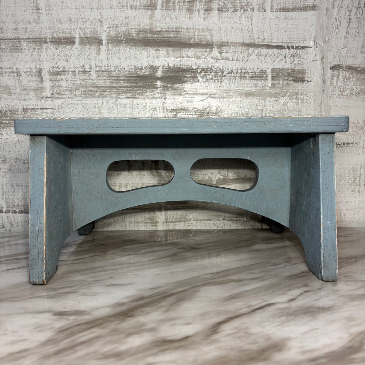 Vintage Primitive Wooden Blue/ Gray Step Stool