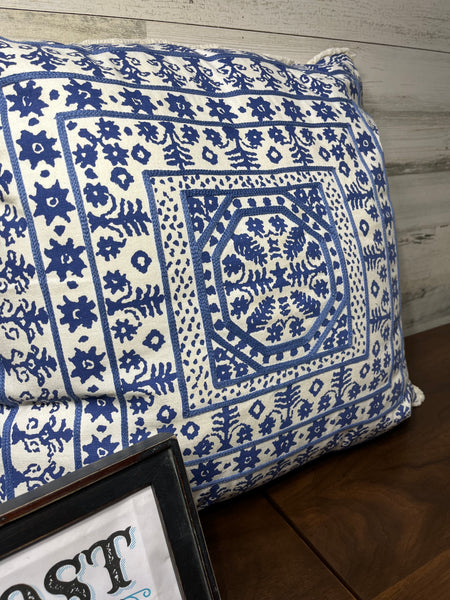 Blue Block Print Large Throw Pillow