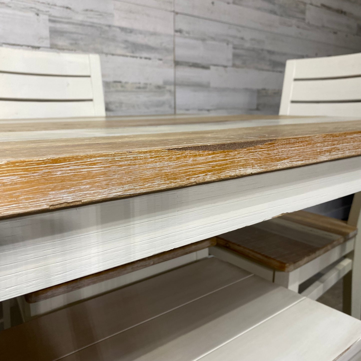 Farmhouse White Dining table, Chairs, & Bench