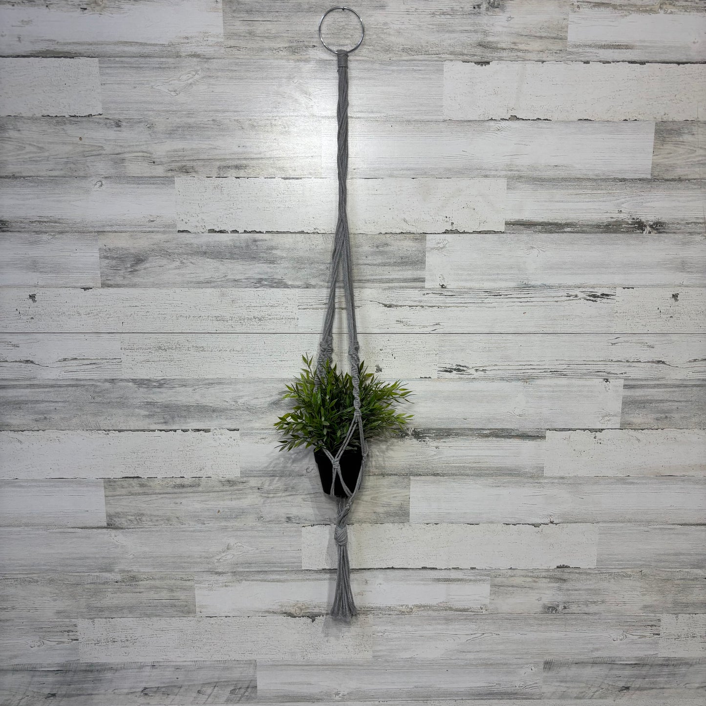 Gray Macrame Hanging Plant Holder