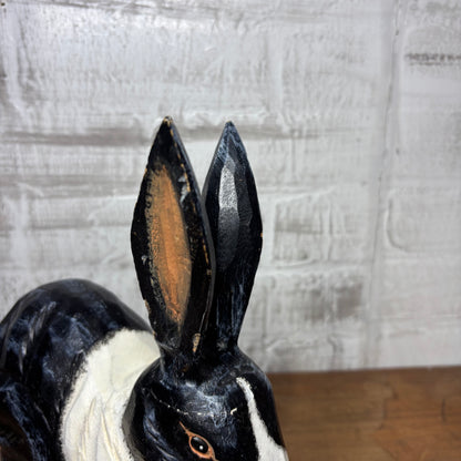 Hand Carved Black & White Rabbit Figurine