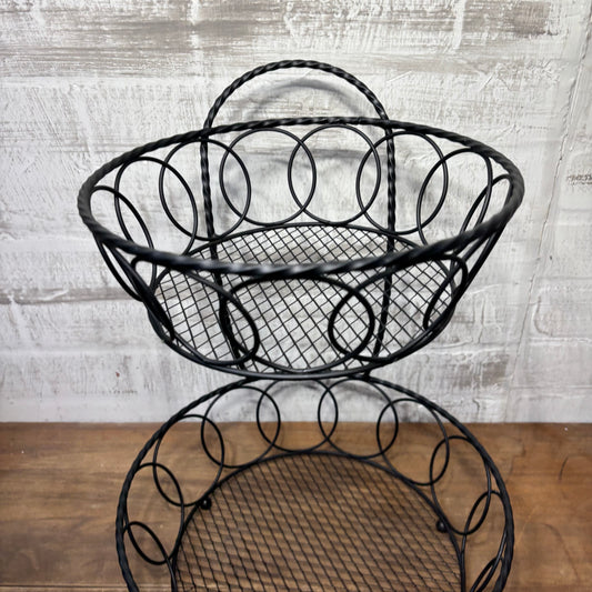 Metal Black Two Tier Fruit Basket